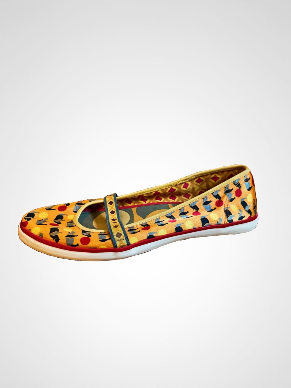 Keds Yellow Mary Jane Flats with Multicolor Dot & Silhouette Print